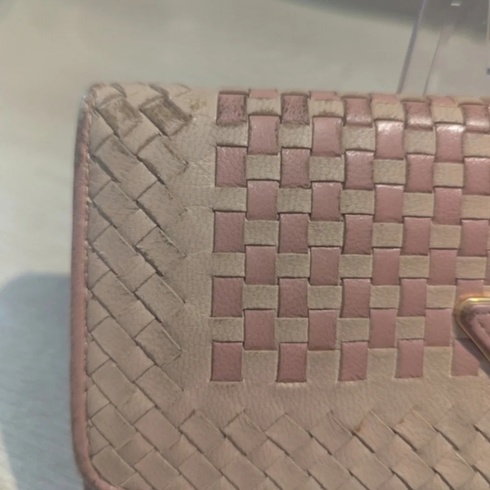 Prada Madras Woven Leather Continental Wallet in Blush Pink With COA
